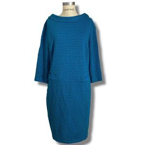 Boden Women’s Size 14 Bessie High Neck Cotton Shift Dress Blue Long Sleeve